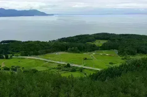 Panorama view on Gono railway line coast, Japan Tohoku