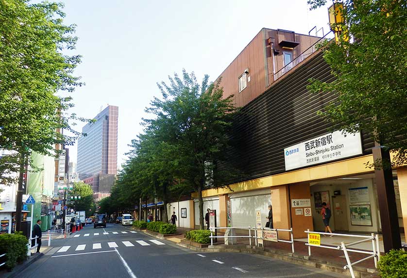 North entrance of Seibu Shinjuku Station with a view along Brick Street.