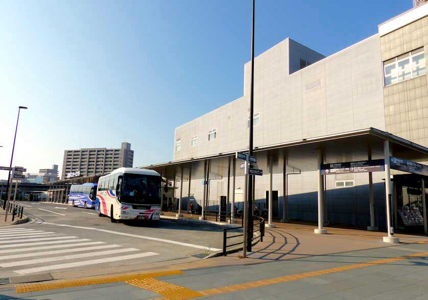 Long Distance Bus terminal, south side of JR Takamatsu Station, Shikoku, Japan.