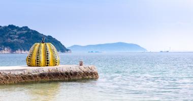 Yayoi Kusama's yellow pumpkin, symbol of Naoshima, the artistic island in Japan Inland Sea